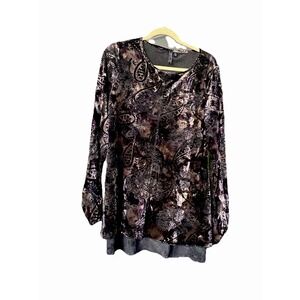 Vintage 90s Sno Skins Tunic Top XL Purple Velvet Burnout Paisley Y2K Whimsigoth